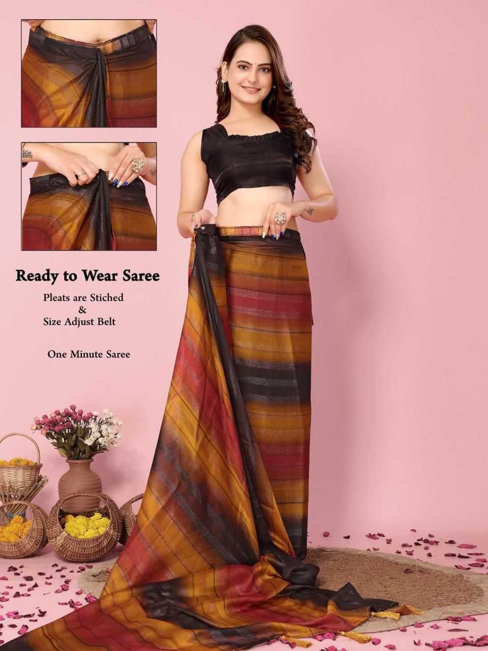 YNF NYLON RDM 738 SAREES WHOLESALE FANCY READY TO WEAR PRE DRAPED SAREES MANUFACTURER